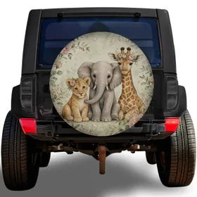 Floral Baby Safari Animals For Nursery Style RV Travel And Family Camping Adventures Spare Tire Cover
