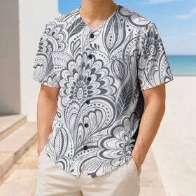 Modern Monochrome Botanical Line Art for Casual Streetwear and Everyday Style Men Baseball Jersey