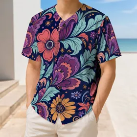 Bohemian Midnight Navy Floral Motif For Festivals, Summer Outings And Trendsetters Baseball Jersey