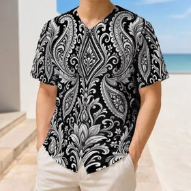 White Silver Paisley Floral Crest For Gothic Streetwear, Game Day And Daily Outfits Baseball Jersey