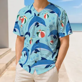 Blue Dolphin And Beach Ball Coastal Sportswear For Beach Days And Summer Sports Fans Baseball Jersey