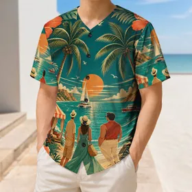 Retro Tropical Island Cove Sailboat Vacation Style For Summer Beach Travel Lovers Baseball Jersey