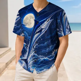 Blue Marlin Moonlit Ocean Wave Sportswear For Fishing Fans And Coastal Night Outings Baseball Jersey