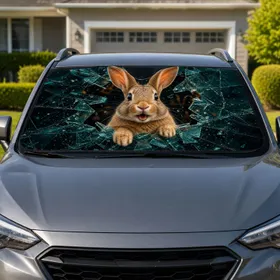Cute Realistic Shattered Glass Rabbit For Happy Summer Road Trips And Bunny Pet Lovers Car Sunshade