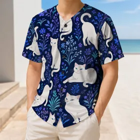 Ivory Cats In Midnight Botanical Garden For Casual Summer Outings And Cat Lovers Baseball Jersey