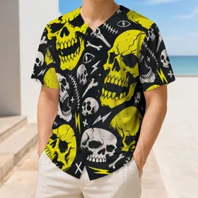 Neon Yellow Skull Streetwear For Punk Rock Concerts, Gothic Events And Nightlife Baseball Jersey