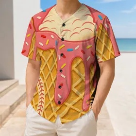 Retro Ice Cream Waffle Cone Candy Sprinkles For Summer Parties, Games And Dessert Lovers Baseball Jersey