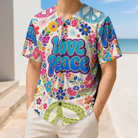 Retro Floral Peace Symbols Love Peace Festival Outfit For Music Fans At Live Concerts Baseball Jersey