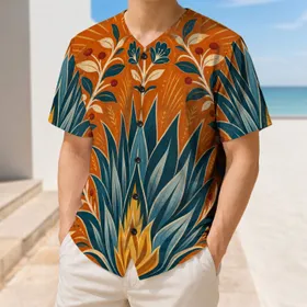 Symmetrical Agave Floral Vintage Tropical Game Day Style For Men And Women Fans Baseball Jersey