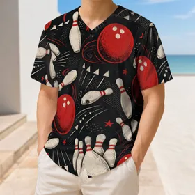 Retro Bowling Balls And Pins Vintage Athletic Style For League Night Bowling Team Players Baseball Jersey