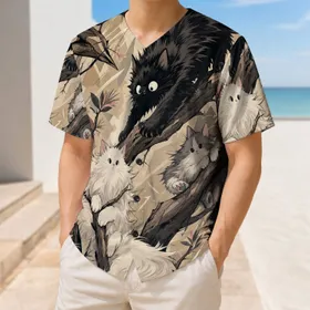 Whimsical Fluffy Cats In Woodland Branches For Cozy Casual Game Day Sportswear Outfits Baseball Jersey