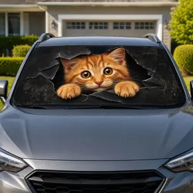 Ginger Tabby Kitten Peeking Through Torn Black Paper for Cat Lovers On Road Trips Car Sunshade
