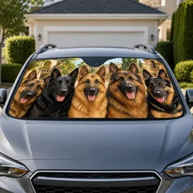 Five German Shepherd Dogs Realistic Portrait For Dog Lover Road Trips And Daily Drives Car Sunshade