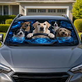 Futuristic Labrador Driver And Canine Crew For Cool Road Trips And Daily Commutes Car Sunshade