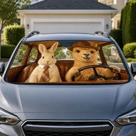 Rabbit And Alpaca Vintage Road Trip Scene For Family Summer Travel Animal Lovers Gift Car Sunshade