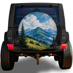 Watercolor Alpine Mountain Meadow Landscape for RV Camping Outdoor Adventure Lovers Spare Tire Cover