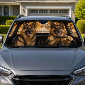 German Shepherds Driving Vintage Car For Autumn Road Trips And Daily Commutes Dog Lovers Car Sunshade
