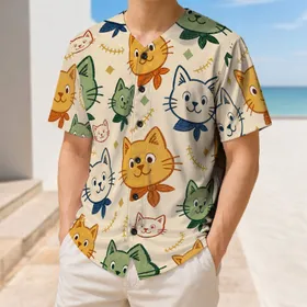 Colorful Cartoon Cat Faces With Scarves for Game Day Fans and Everyday Casual Wear Baseball Jersey