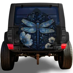 Blue Dragonfly Midnight Botanical Garden For Boho Camping And Travel Nature Lovers Spare Tire Cover