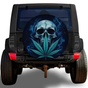 Blue Skull Cannabis Leaf Smoky Gothic Road Trip Style For RV SUV Truck Campers Fans Spare Tire Cover