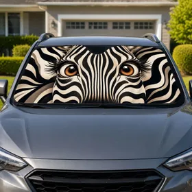 Wide-Eyed Zebra Face Style for Safari Road Trips, Wildlife Fans, and Animal Lovers Car Sunshade