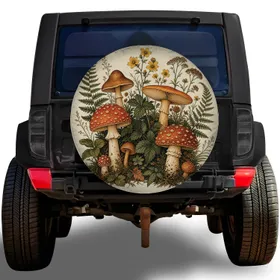 Vintage Woodland Mushroom Garden For RV Camping, Road Trips And Outdoor Nature Lovers Spare Tire Cover