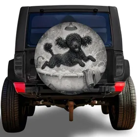 Jumping Black Poodle Bubble Bath For Dog Lovers RV Camping And Road Trip Adventures Spare Tire Cover