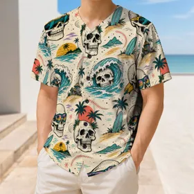 Retro Tropical Surf Skulls And Beach Waves For Summer Skate Vacation Streetwear Fans Baseball Jersey