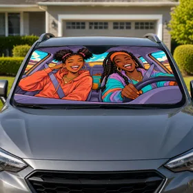 Joyful Black Women Road Trip Summer Driving Accessory Gift for Best Friend Travelers Car Sunshade