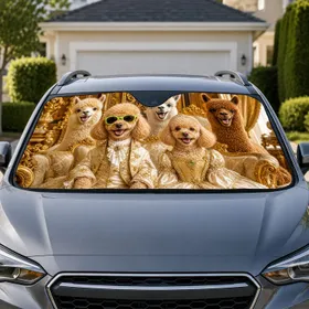 Royal Poodles And Alpacas For Luxe Pet Lovers And Elegant Road Trip Travel Decor Car Sunshade