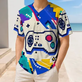 Retro Pixel Game Controller Color Block Arcade Party Gamer Gift For Game Night Fans Baseball Jersey