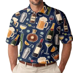 Cocktail And Beer Bottle Party Drink Icons For Nightlife Festivals And Bar Lovers Style Men's Polo Shirt
