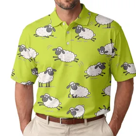 Whimsical Green Sheep For Playful Casual Weekend Wear, Travel Days And Animal Lovers Men's Polo Shirt