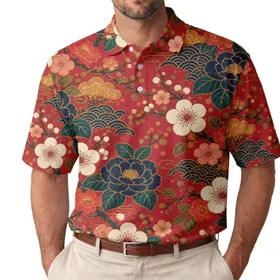 Japanese Plum Blossom Floral Garden for Resort Wear and Summer Travel Trips for Women Men's Polo Shirt
