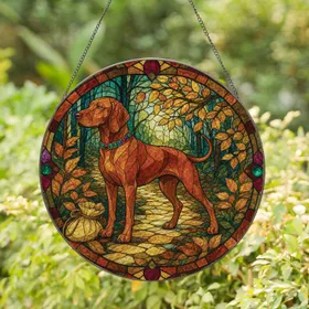 Hungarian Vizsla Stained Glass Woodland Decor For Dog Lovers And Autumn Home Styling Stained Glass Suncatcher