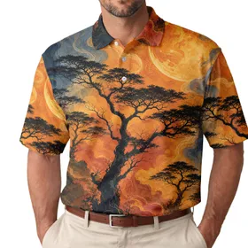 Moonlit Forest And Amber Smoke Art For Mystic Evening Wear And Nature Lovers Gift Men's Polo Shirt