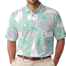 Easter Bunny And Decorated Egg Motif For Spring Celebrations, Picnics, And Casual Wear Men's Polo Shirt