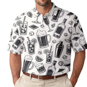 Cocktail And Beer Glass Celebration Icons For Parties, Weddings And Nightlife Lovers Men's Polo Shirt