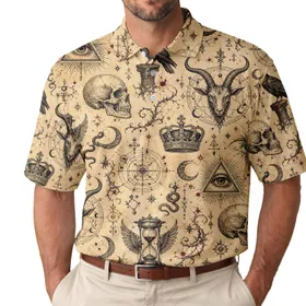 Occult Raven Skull And Alchemy Symbols For Gothic Festivals And Mystic Style Enthusiasts Men's Polo Shirt