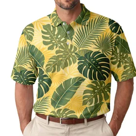 Tropical Monstera Palm Foliage Resort Vacation Beach Travel Casual Wear for Men’s Men's Polo Shirt