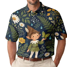 Cheerful Forest Elf And Butterfly Woodland Garden Casual Wear For Nature Loving Adults Men's Polo Shirt