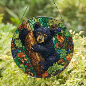 Stained Glass Black Bear Forest Window Decor for Rustic Cabin Homes and Nature Lovers Stained Glass Suncatcher