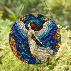 Stained Glass Angel Wings Celestial Woman For Spiritual Home Decor Housewarming Gifts Stained Glass Suncatcher