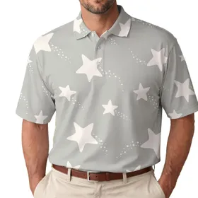 Ivory Star Motif On Sage Gray For Casual Dates, Brunch, And Minimalist Everyday Style Men's Polo Shirt