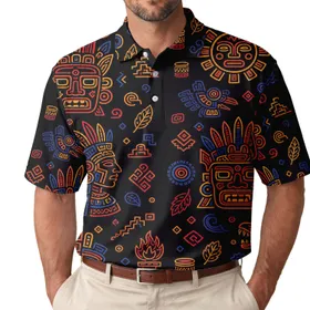 Ancient Mesoamerican Totem Glyphs For Festivals, Beach Trips And Everyday Streetwear Style Men's Polo Shirt