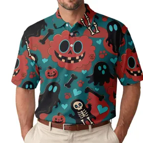 Teal Ghost Pumpkin Bone Halloween Scatter for Spooky Parties and Costume Seasons Men's Polo Shirt