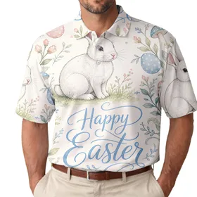 Watercolor Bunny Happy Easter Garden for Spring Brunches and Family Celebrations Men's Polo Shirt