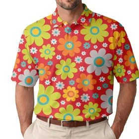 Retro Tropical Daisy Floral For Beach Vacations, Resort Wear, And Summer Getaways Men's Polo Shirt