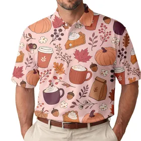 Autumn Coffee Pumpkins Pie And Acorn Motifs For Cozy Harvest Season Daily Outfits Men's Polo Shirt