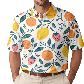 Mid Century Fruit Orchard Botanical Motif For Sunny Garden Days And Resort Wear Men's Polo Shirt